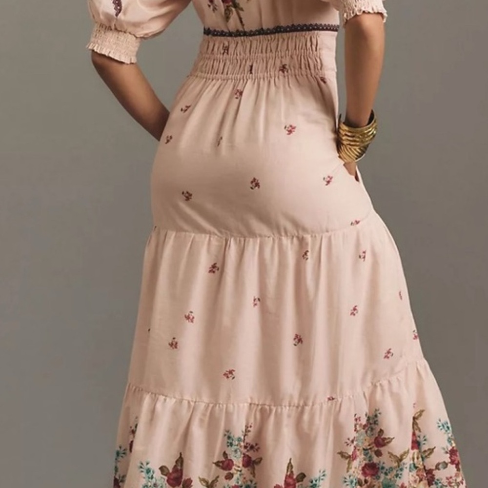 Anthropologie Pink Floral Midi Dress - Picture 2 of 3